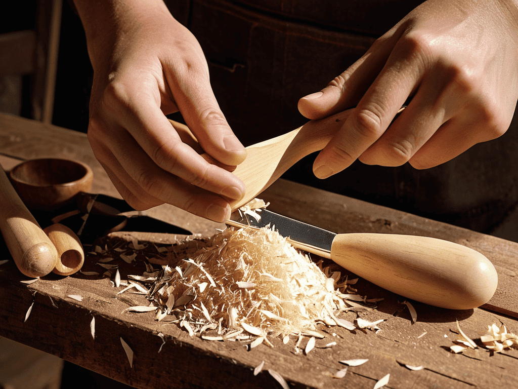 Whittling a Spoon with sharp knife